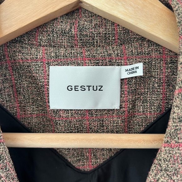 Gestuz Ditte Blazer Brown & Pink Plaid Double Breasted Oversized Blazer Size 34 - Picture 7 of 13